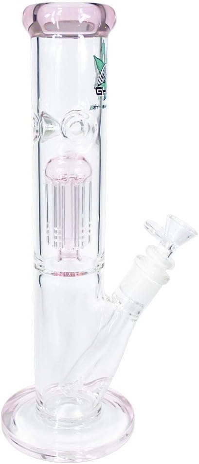 GHODT Bong Percolator Ice Compartment 30 cm 5 mm Glass Pink Glass Bong 18.8 - Includes Strainer - For Use With Herb and Tobacco Products