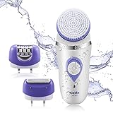 Flend 3-in-1 Waterproof Facial Cleansing Brush, Rechargeable Women Wet & Dry Epilator, Hair Shaver & Facial Brush Set For Gentle Exfoliating Deep Cleaning, Massaging and Removing Blackhead
