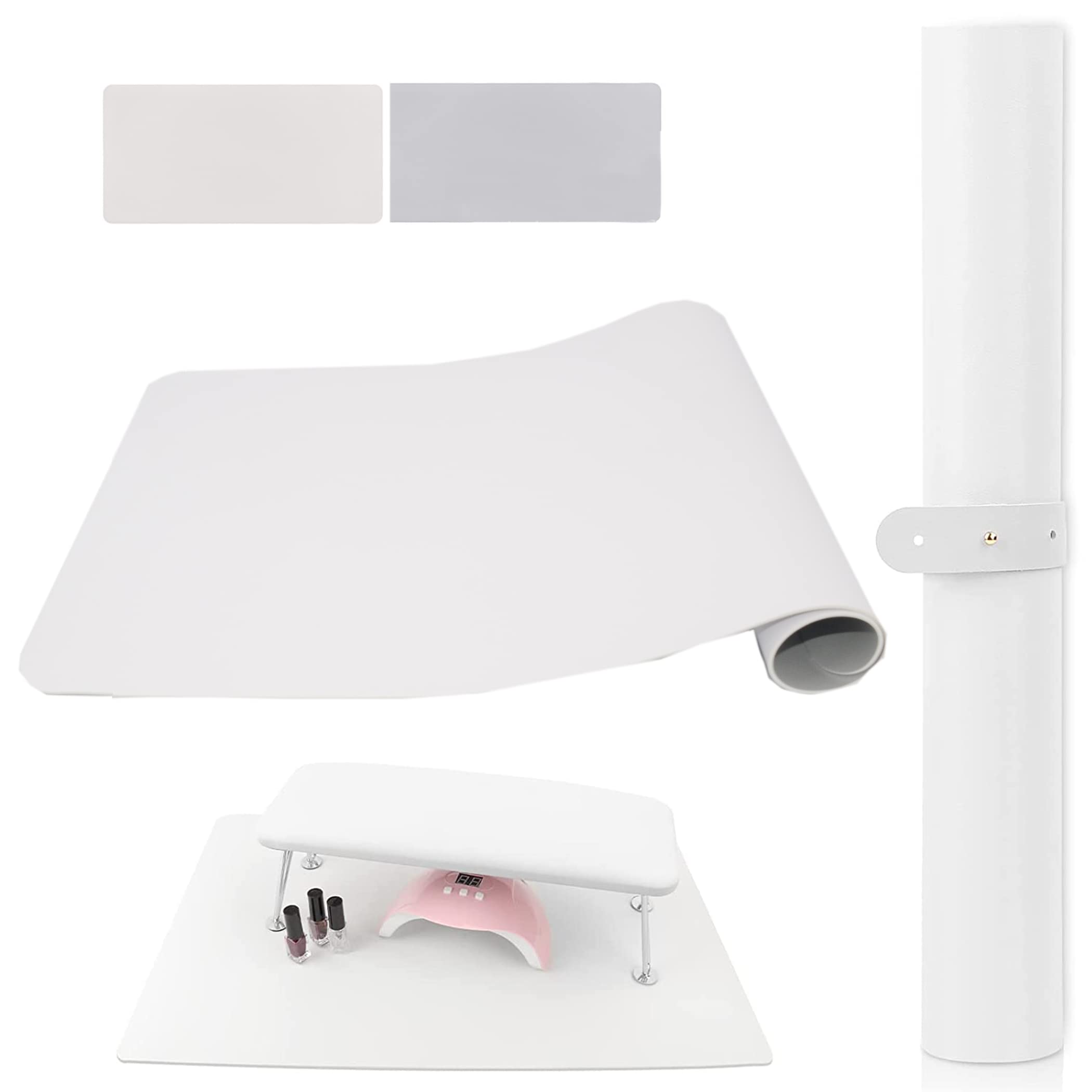(MAT ONLY) White Nail Arm Rest Mat, AMOYUN Double-sided Nail Art Table Pad for Manicure Pillow Nail Cushion Soft Microfiber Leather Nail Mat Nail Desk Pad Nail Technician Accessories for Nail Salon
