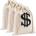 3pcs 11.4x15.3 Inches Large Canvas Money Bags for Party, Costume Money Bag Prop with Dollar Sign, Money Sacks for Halloween Bank Robber Pirate Cowboy Cosplay Theme Party