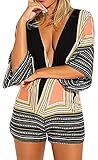 Chuanqi Women's Sexy Plus Size Deep V-neck Striped Floral Halter Romper Jumpsuit