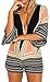Chuanqi Women's Sexy Plus Size Deep V-neck Striped Floral Halter Romper Jumpsuit