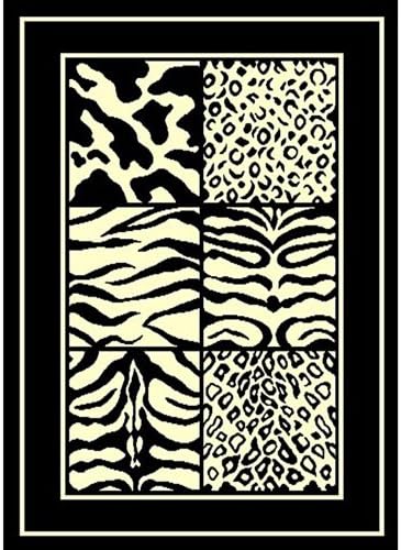 DonnieAnn African Adveture 5 by 7 Six Squares Animal Skin Design Area Rug, Black/Beige