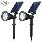 2 Pack Solar Spotlights,Aootek 2-in-1 Waterproof Adjustable 4 LED Wall / Landscape Solar Lights with Automatic On/Off Sensor for Driveway, Yard, Lawn, Pathway, Garden (2)
