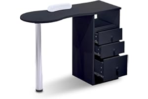 Paddie Manicure Table Salon Nail Table, Acetone Resistant Salon Furniture Equipment w/Single Cabinet, Drawers, Controllable Wheels & Client Wrist Pad