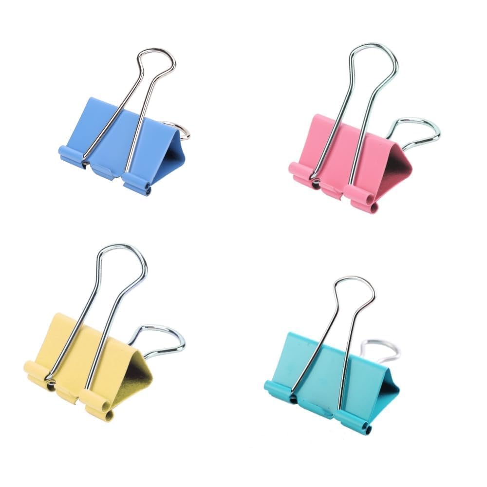 Juliyeh Binder Clip 24PCS 32mm Metal Bulldog Large Assorted Foldback Clips Bull Clips Medium Paper Stationary Set Document for Office School Home Shops(4 Colour)