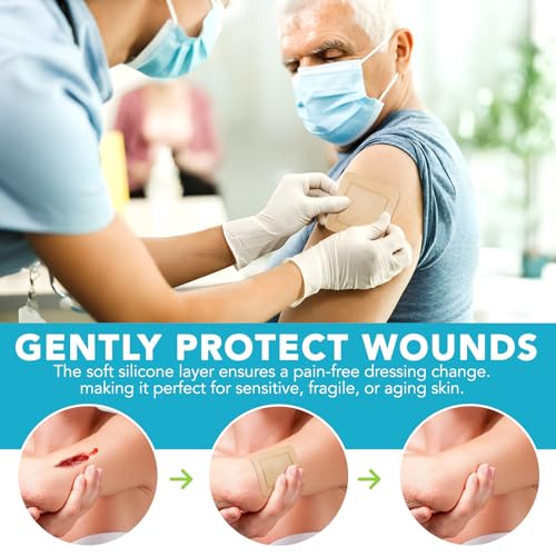 Silicone Border Silver Foam Dressing (4"x4") - 5 Pack | Antimicrobial Wound Care with Ag+ Technology | Absorbent, Water-Resistant & Skin | OTC Medical Foam Dressing