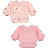 ALVABABY Baby Bibs Mess Proof Baby Bib Full Sleeve 2 Packs Waterproof Bib for Toddlers Tug Proof Closure Waterproof Washable 