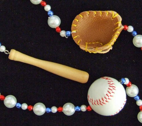 Baseball Mardi Gras Bead Glove Bat Ball Red White Blue