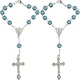 2PCS Car Rosary for Rearview Mirror, Cyan Rosary Pendant Car Interior Rear View Mirror Charm Auto Decors, Car Medal and Cross Personalized Hanging Accessories for Women Men (Blue-Green)