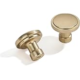 khtumeware 10 Pack Knob Brushed Brass Cabinet Knobs Solid Heavy Duty Knobs Drawers Bi-Fold Door Knob Cabinet Hardware for Kitchens Bathroom