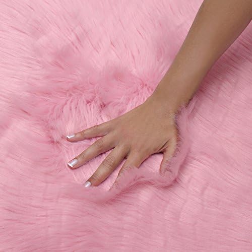 Zavaro Home Luxury Versatile Feature Super Soft Long Plush Faux Fur Shaggy Rectangular Floor Cover Area Mat Rug Bedroom Bedside Lounge Sofa Area Chair (27.5"x43")(2.3ft x 3.6ft) Candy Floss Blush Pink