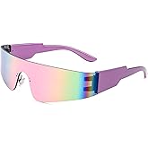 FEISEDY Futuristic Visor Punk Sunglasses Rimless One Piece Goggles Miorred Shades Women Men B2927