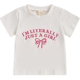 Toddler Baby Girls Clothes Short Sleeve I'm Literally Just A Girl Bow Embroidery T-Shirt Top Cute Summer Tee