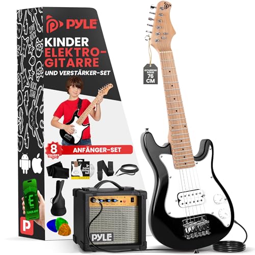 Pyle E-Gitarren Starter-Set für Kinder mit Verstärker, 76 cm Mini-Instrument mit 10W Amp & komplettem Zubehör, PEGKT30 Schwarz