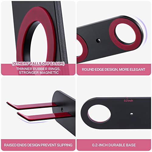 Oak Leaf 4-in-1 Hair Dryer Holder for Dyson, Wall Mount Metal Magnetic Blow Dryer Holder with Fuchsia Anti-Scratch Rubber Protection for Bathroom, Black