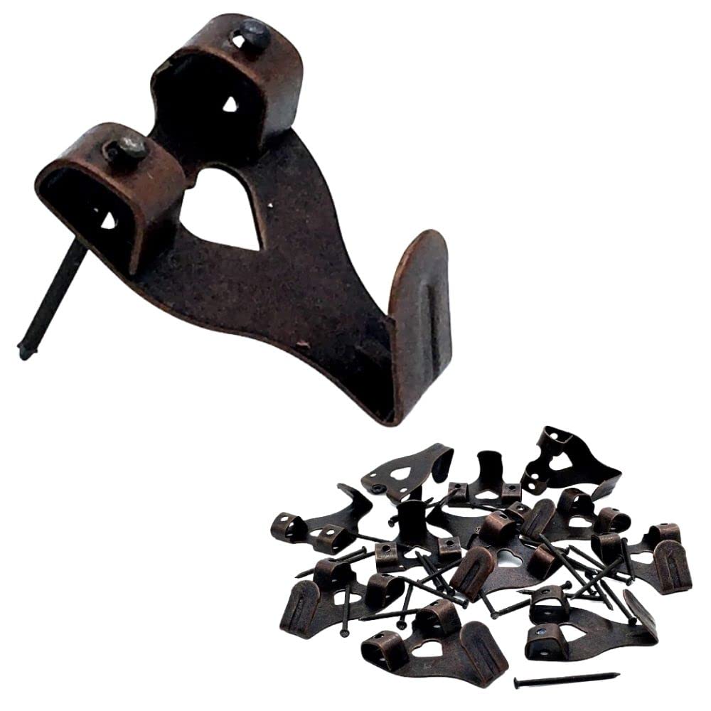 Bronze Picture Hooks for Hard Walls Picture Hanging Hooks 33mm Picture Hangers Double Hook Frame Hanging with Pins 10pcs