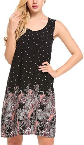 DonKap Women Bohemian Vintage Printed Ethnic Style Summer Shift Dress Black XXL