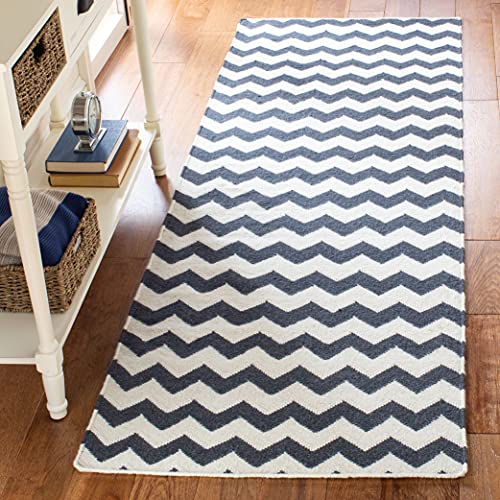 SAFAVIEH Dhurries Collection Runner Rug - 2'6" x 8', Ivory & Charcoal, Handmade…
