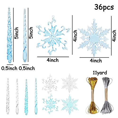 VGOODALL 36PCS Christmas Snowflake Icicle Decorations,Gradient Color Snowflake Icicles Ornaments Set Acrylic Christmas Ornaments for Christmas Tree Outdoor Party Decoration Craft Projects