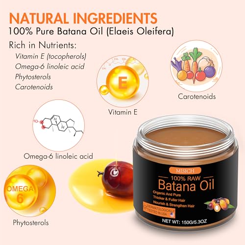 Raw Batana Oil for Hair Growth, 100% Natural Pure Dr. Sebi Botana Oil, Unrefined Organic Batana Hair Growth Oil for Prevent Hair Loss, Enhances Hair Thickness for Men & Women 5.3 oz