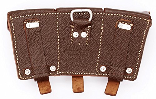 Ultimate Arms Gear Mauser Karabiner K98 Rifle WWII Reproduction German Brown Leather Strap Triple Ammo Ammunition Cartridge Rounds Stripper Clips Pouch with D-Ring Y-Straps Belt Attachment