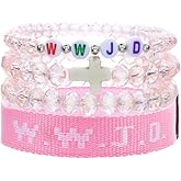 Todu 4Pcs Cross Bracelet WWJD Braided Rope Crystal Beaded Wristband Bracelets What Would Jesus Do Inspirational Religious Faith Christian Jewelry for Women Men