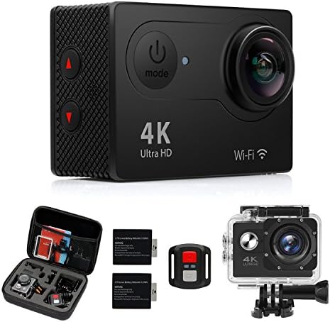 Action Camera, 4K WiFi Ultra HD 16MP Waterproof Sport Camera 2 Inch LCD Screen 12MP 170 Degree Wide Angle 2 Rechargeable Batteries Free Travel Bag Include Accessories Kits