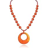 Coiris Shell Pendant Necklace for Women Long Natural Wood Beads Bohemian Handmade Chunky Jewelry for Women