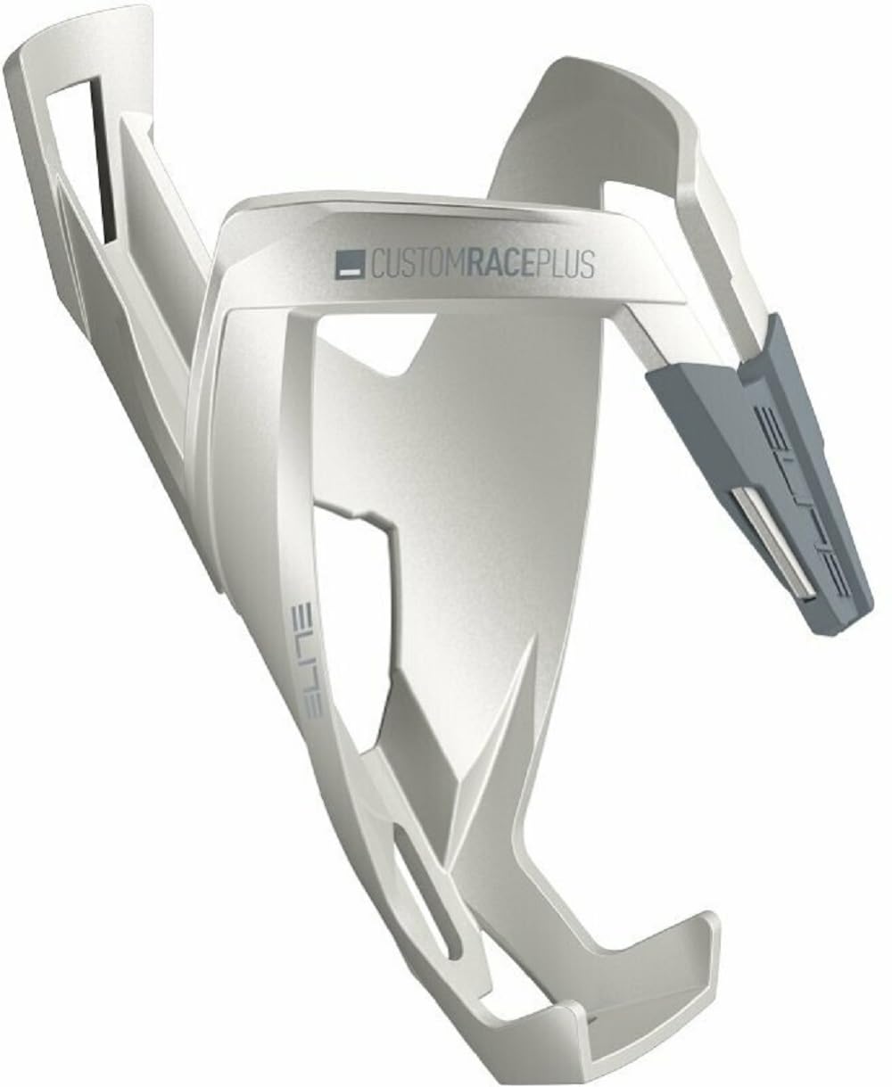 Elite Custom Race Plus Bottle Cage Shiny White – Enhanced Self-Adjusting Bike Bottle Holder with Superior Grip – Lightweight Fibre-Reinforced – For Road Bike, MTB & Gravel Cycling