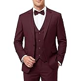 Men's 3-Piece Slim Fit Suit with Bow Tie, Single Button Blazer Vest Pants Set for Wedding Business, Formal Suit for Men