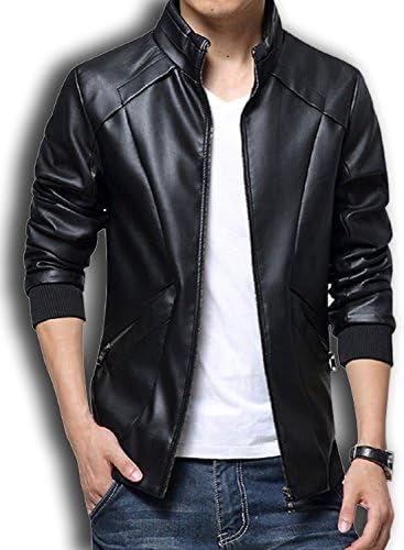 Wolfhowl Winter PU Leather Men Jacket Standing Collar Jackets Coat Black XL
