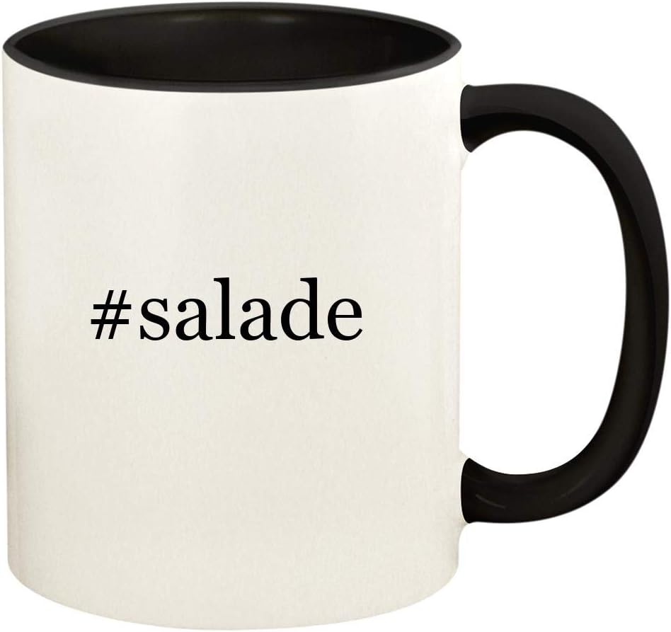 #salade - 11oz Hashtag Ceramic Colored Handle and Inside Coffee Mug Cup, Black