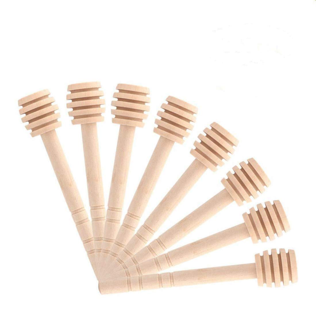 Fdit 50Pcs/set Household Wooden Portable Mini Jam Honey Dipper Jar Dispensing Collecting Stirring Rod Stick Mino Dispense Drizzle Honey (10cm)