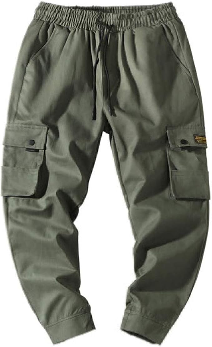Men's Pants Casual Cotton Cargo Trousers Solid Colour MultiPockets
