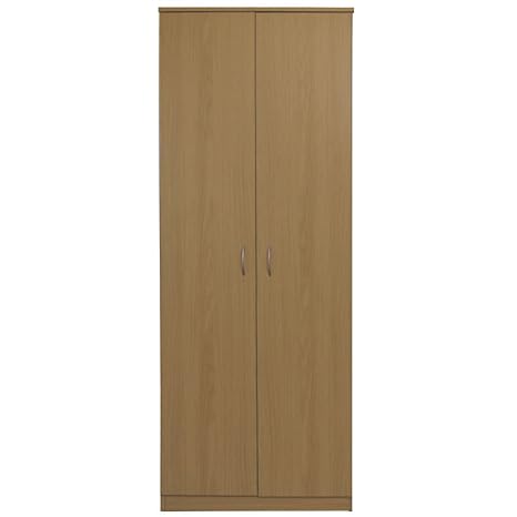 Devoted2home Wardrobe Oak 2 Door And Silver Effect Handle Wood
