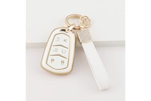 1797 for Cadillac Escalade Key Fob Cover 2015 - 2020 Accessories Bling Car Remote Key Chain Case Shell 6 Button Girly Cute White Gold TPU
