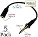 Josi Minea x 5 Pcs Replacement LifeProof 3.5mm Male to 3.5mm Female Headphone Extender Adapter / Wires / Connector with 3 Ring Jack for Apple iPhone 5 / 5S / 5C Cases [ 5 Pack ]