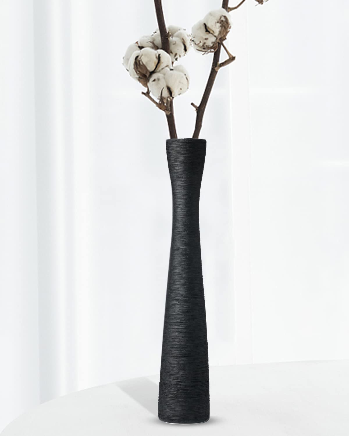 Black Ceramic Flower Vase 16.5 Inch Tall Slender Flower Vases, Handmade Vase Modern Minimalist Style Decor for Living Room, Home, Office, Centerpiece,Table and Wedding Party