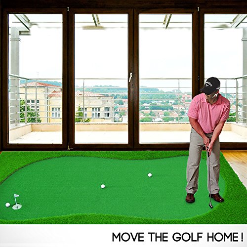 LINSGROUP Golf Putting Green System Indoor/Outdoor Home/Office Professional Golf Training Mat Long Challenging Putter Practice Aid Equipment (5ftx10ft)