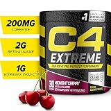 C4 Extreme Pre Workout Powder Midnight Cherry | Sugar Free Preworkout Energy Supplement for Men & Women | 200mg Caffeine + Beta Alanine + Creatine | 30 Servings
