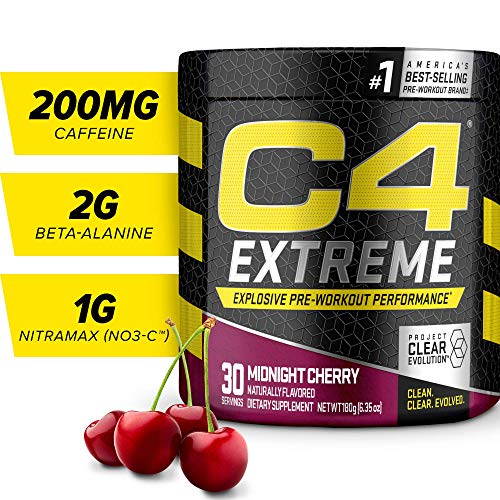 C4 Extreme Pre Workout Powder Midnight Cherry | Sugar Free Preworkout Energy Supplement for Men & Women | 200mg Caffeine + Beta Alanine + Creatine | 30 Servings