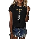 Pfvkeree Womens Cute Bee Graphic Tee Shirts Short Sleeve Let It Bee Funny Letter Print Summer T-Shirt Tops