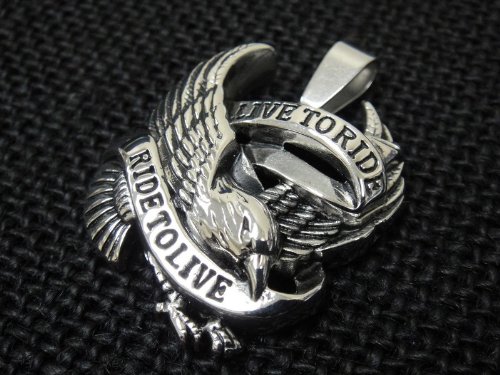 The Biker Metal 316L Stainless Steel Live to Ride Eagle Pendant w FREE Chain for 81 Outlaw Harley TP-16