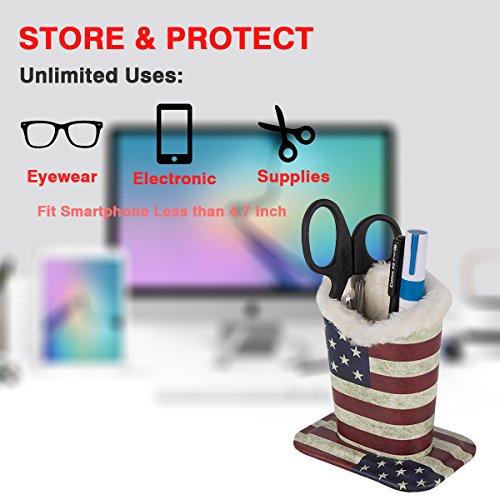 PG6 Plush Lined Eyeglasses Holder Stand Case Protective Glasses Case for Desks, American Flag - Thumbnail 4