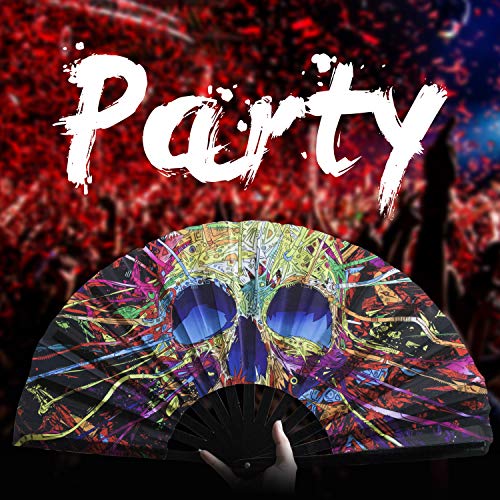 SYNTECSO Folding Hand Fan for Rave, Large Bamboo Fan for Women and Men Gift，Chinese Japanese Clack Fan for Parties, Music Festivals, Drag Race and Decoration (Sugar Skull) - Thumbnail 5