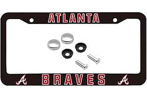 ZIAJKA New Brand 1 Pack Aluminum Alloy License Plate Frame for Braves License Plate Cover License Plate Holder with Chrome Screw Caps & 2 Holes