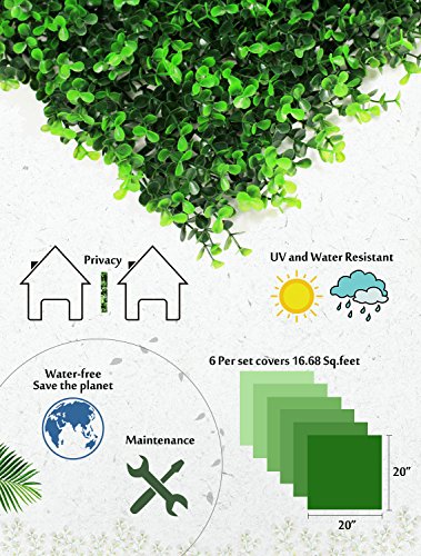 Artificial Boxwood Topiary Hedge Plant Sound Diffuser Privacy Fence Screen Greenery Wall Covers 33 SQ feet 12 Panels 20''x 20'' Suitable for Both Outdoor or Indoor, Garden, Backyard and Home Décor