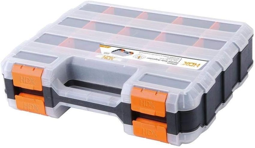 HDX 320028 34-Compartment Double Sided Organizer with Impact Resistant Polymer and Customizable Removable Plastic Dividers, Black/Orange - - 