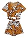 SweatyRocks Women's Boho Floral Print Spaghetti Strap Crop Cami Top With Shorts Yellow XL